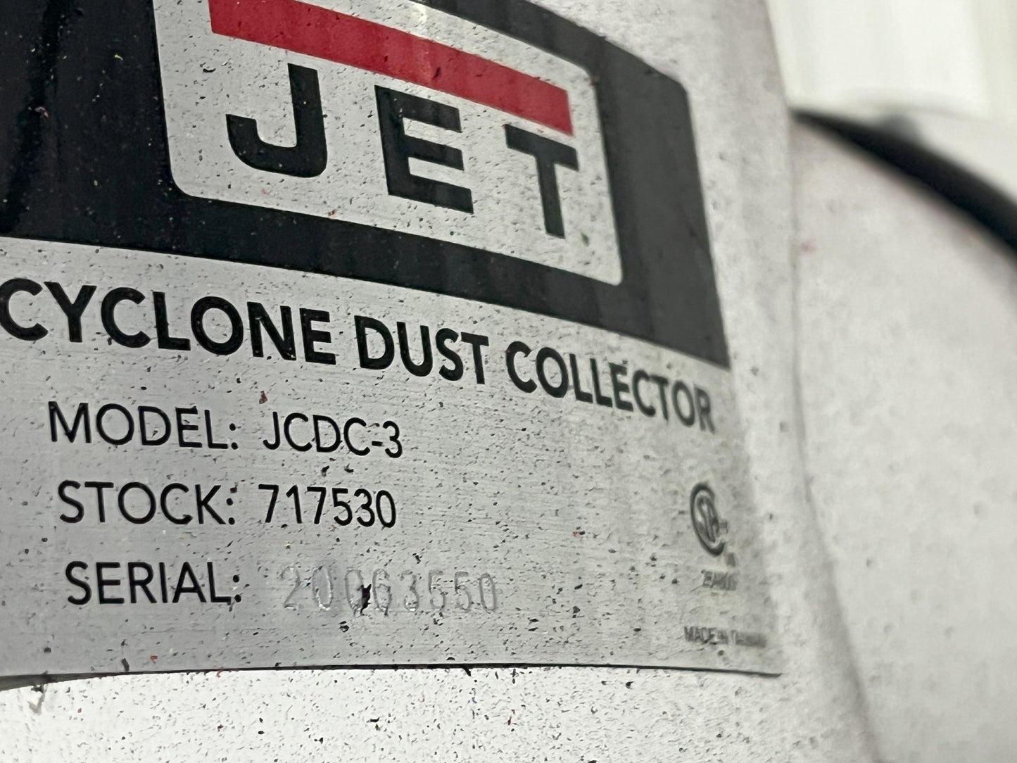 JET DUST COLLECTOR MODEL JCDC-3 (S/N 20063550)