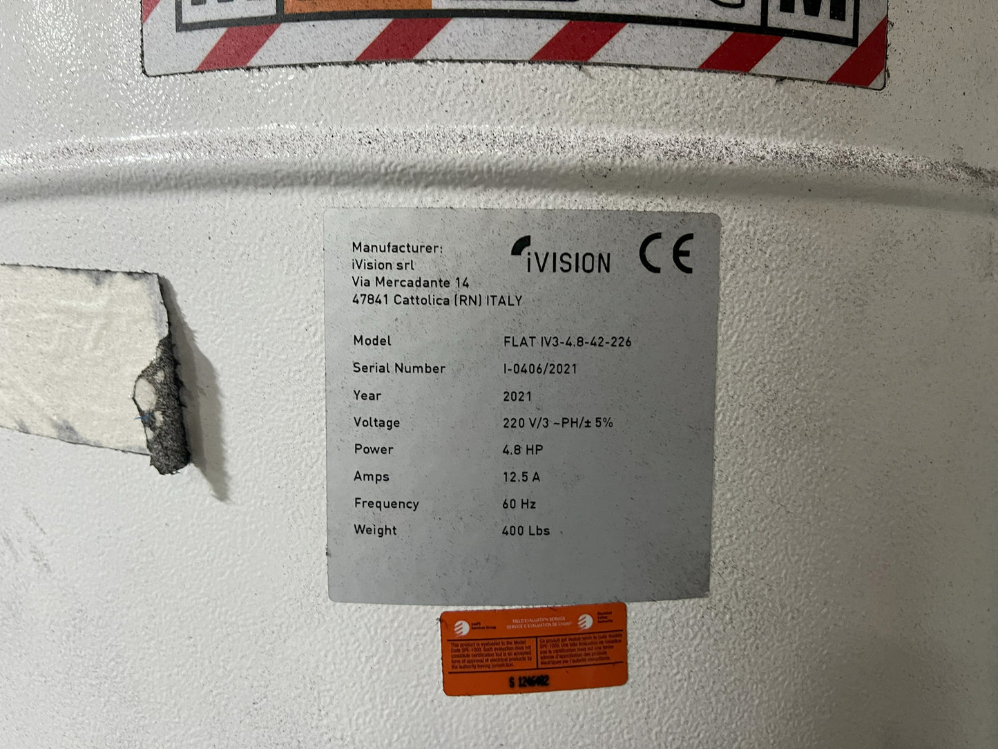 IVISION DUST COLLECTOR MODEL FLAT IV3-4.8-42-226 (S/N I-0406/2021)